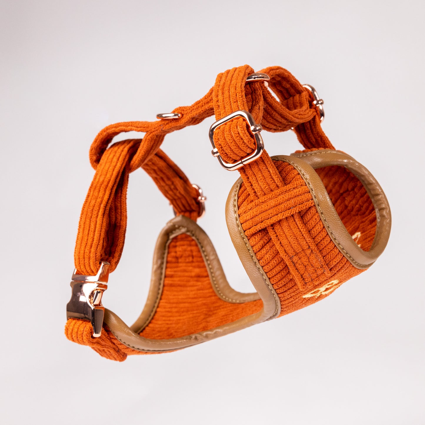 Hadley Rusty Orange  Corduroy Luxury Harness with Leather Trim