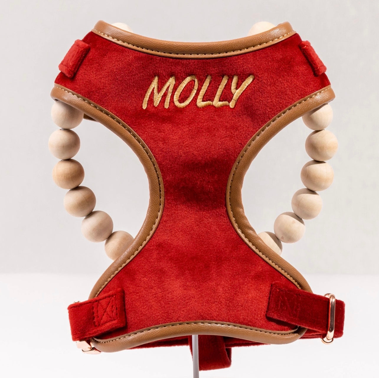 Sadie Luxury Red Velvet Personalised Harness Set with Leather Trim