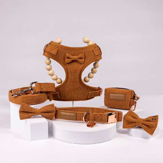 Todo Luxury Brown Corduroy Harness Set