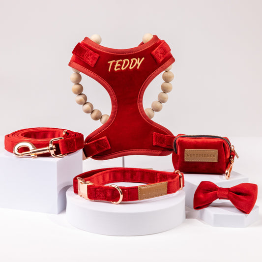 Addison Luxury Red Velvet Personalised Harness Set