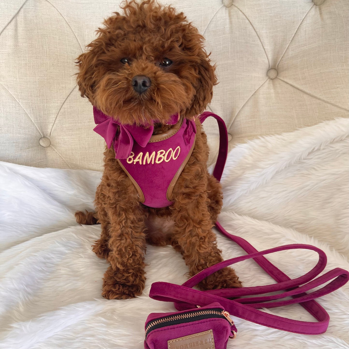 Layla Luxury Fuchsia Velvet Personalised Harness Set