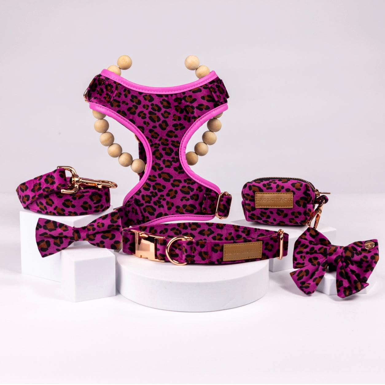 Georgie Luxury Pink/Purple Leopard Velvet Harness Set